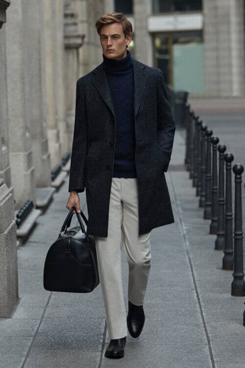 Men's business casual outfit with trousers and chelsea boots