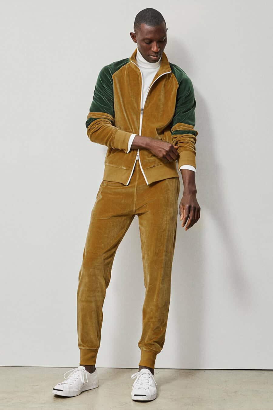 Men's turtleneck and tracksuit outfit