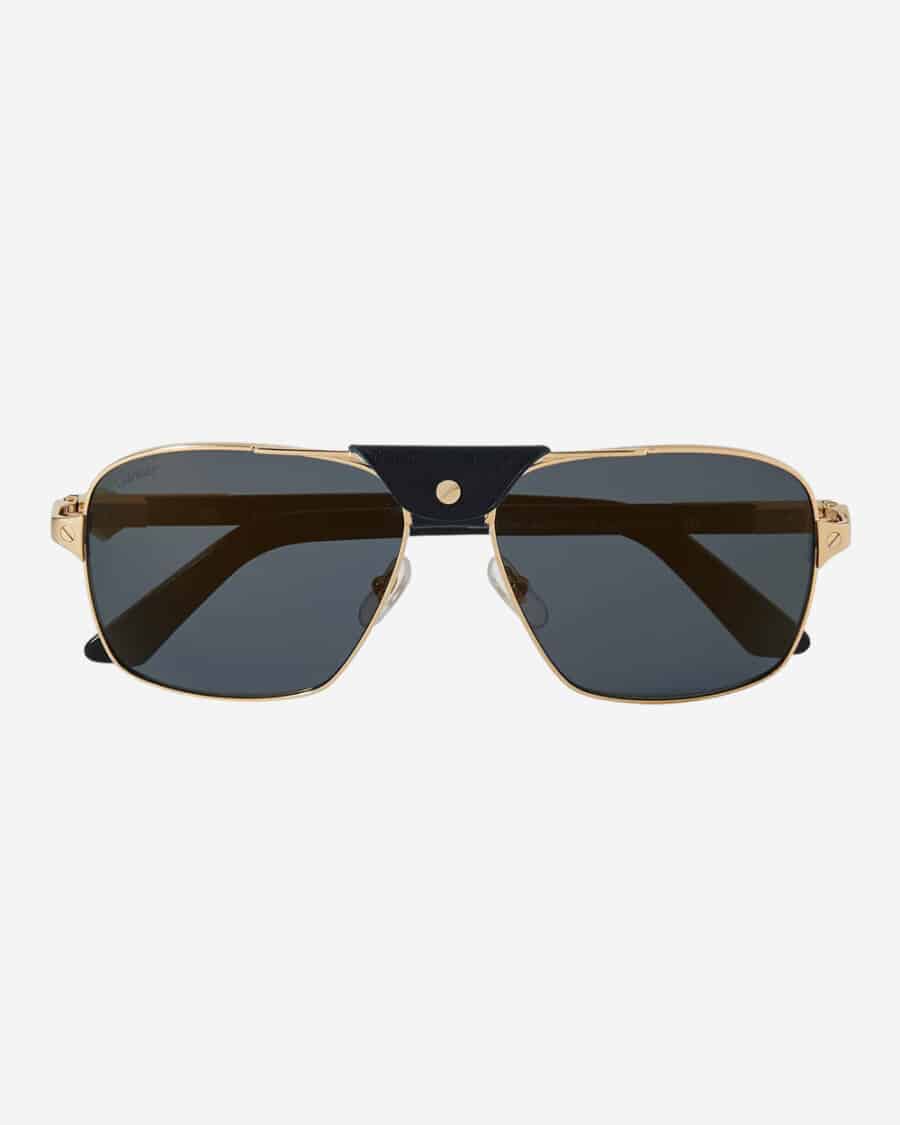 Cartier cool Aviator-Style Leather-Trimmed Gold-Tone and Acetate Sunglasses