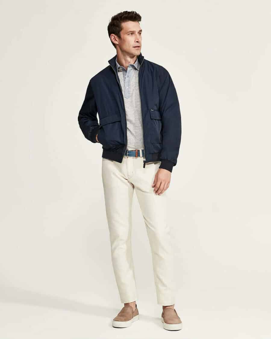 Men's off white denim jeans trend outfit