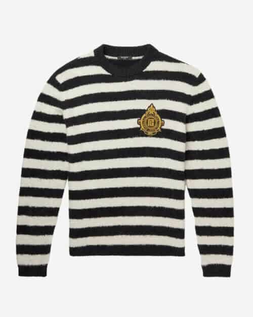 Balmain Logo-Appliquéd Striped Cotton Sweater