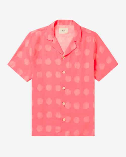 Folk Camp-Collar Polka-Dot Linen Shirt