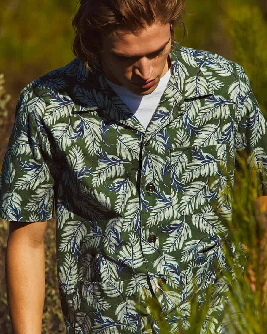 Men's designer floral Cuban collar shirt