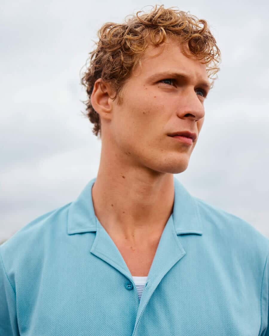 Men's pastel coloured Cuban collar shirt