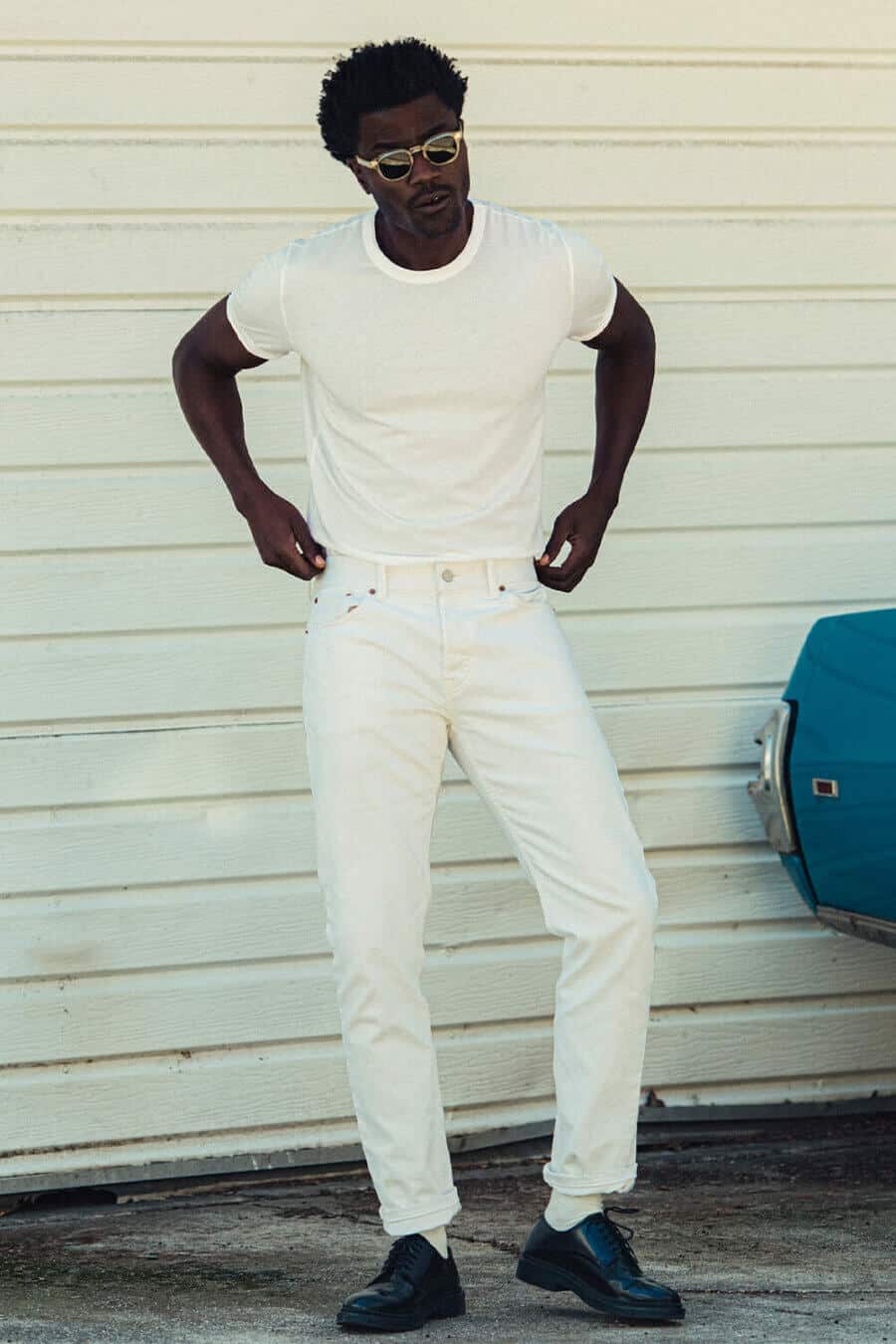 Men's all white outfit - white jeans and t-shirt