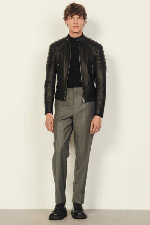 Men's French Outfit - tailored trousers with black leather jacket