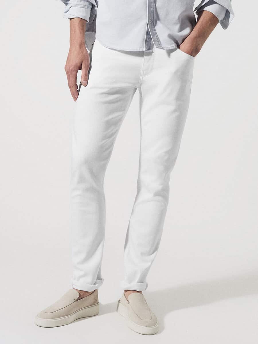 How men's white jeans should fit - slim but not skinny