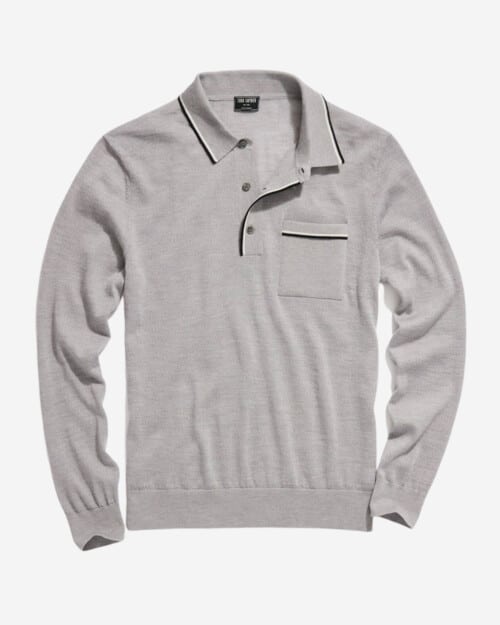 Todd Snyder Long-Sleeve Merino Tipped Polo in Silver Grey