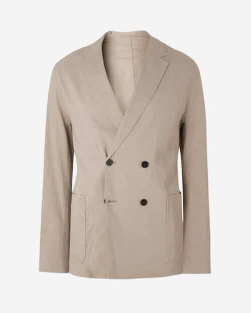 Theory Clinton Unstructured Double-Breasted Stretch Linen-Blend Blazer