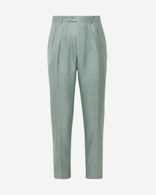 Brioni Ischia Slim-Fit Pleated Silk, Cashmere and Linen-Blend Suit Trousers