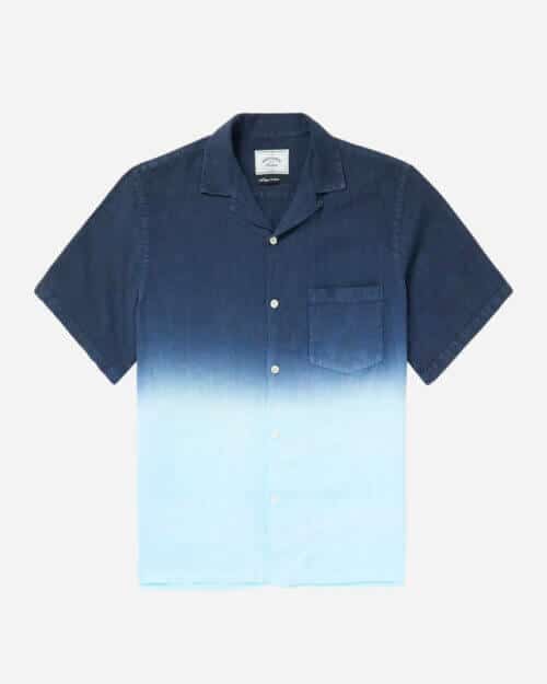 Portuguese Flannel Convertible-Collar Dip-Dyed Linen Shirt