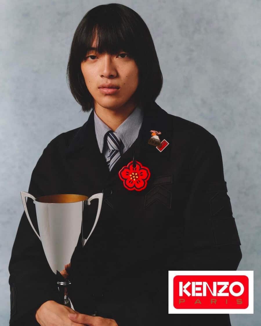 Japanese male model Akito Mizutani in a campaign for Kenzo Paris