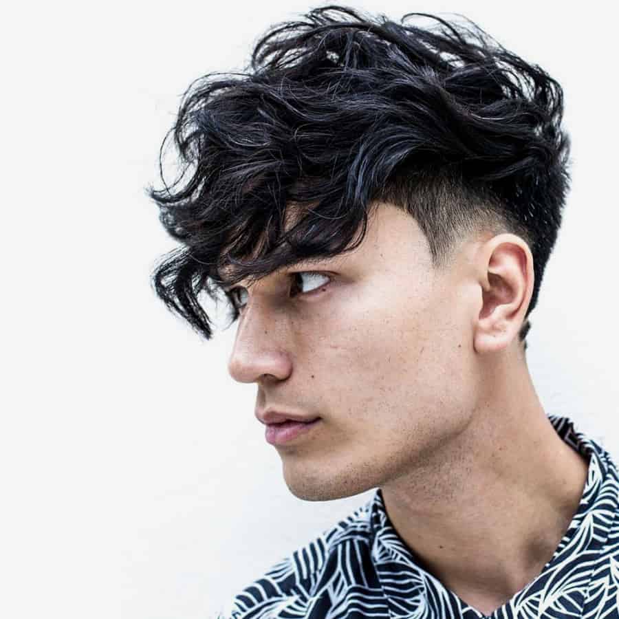 Men's Long curly hair with low fade