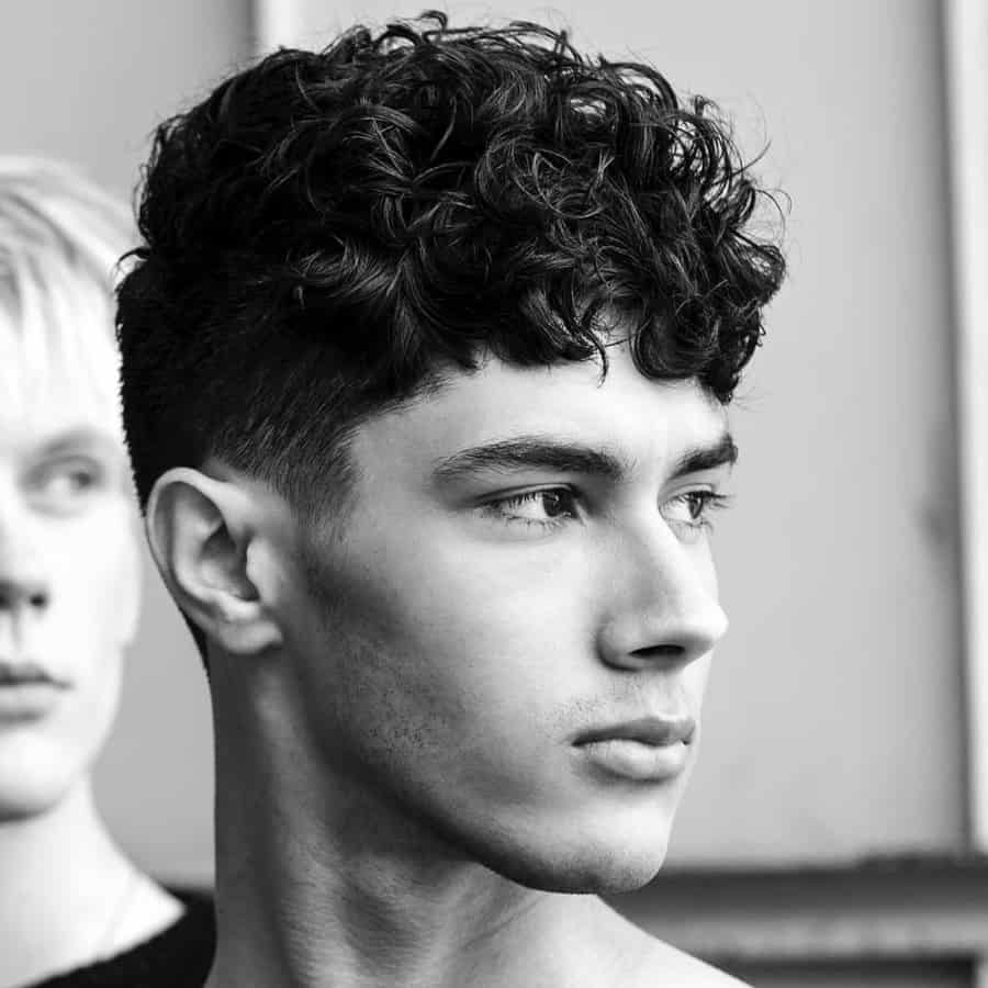 Men's Choppy curls with fringe and low fade