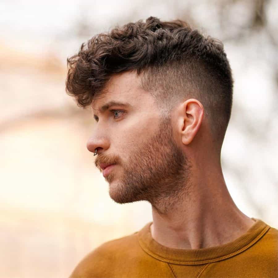 Men's Curly hair with fringe and fade