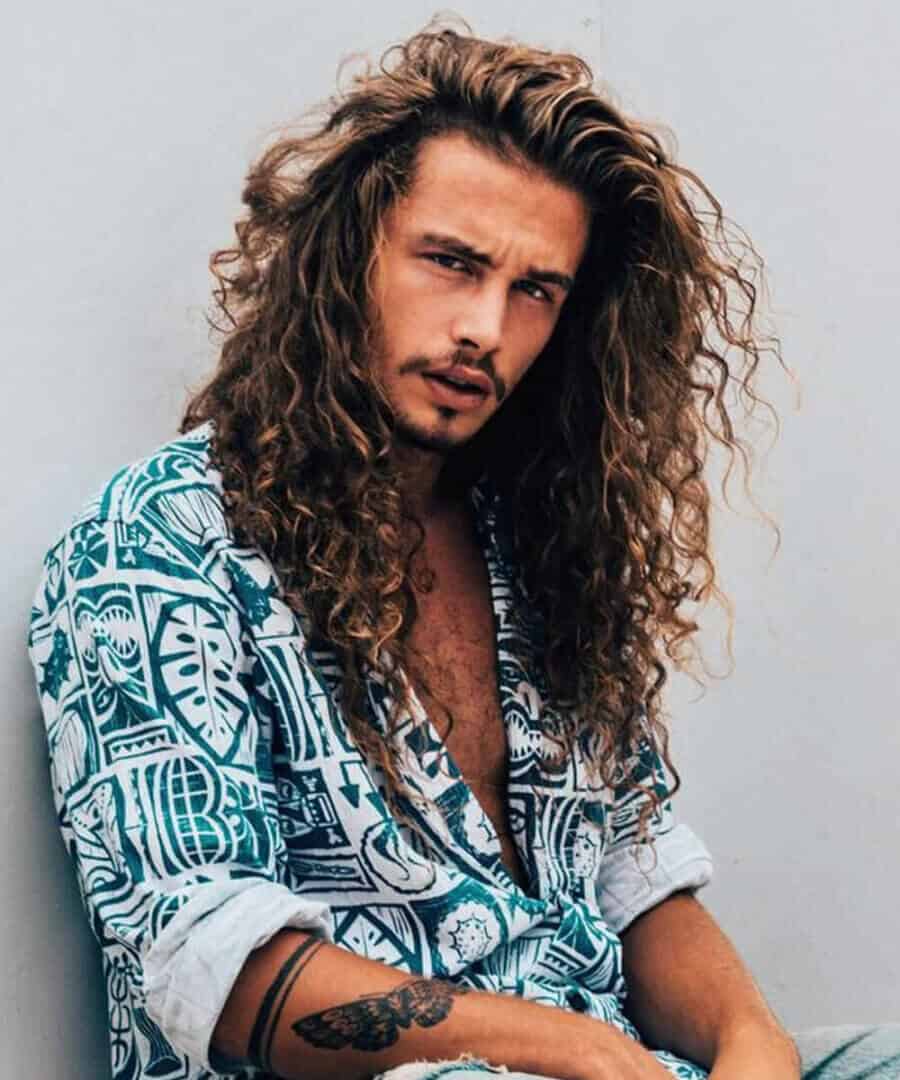 Men's Extra long curly beach hair