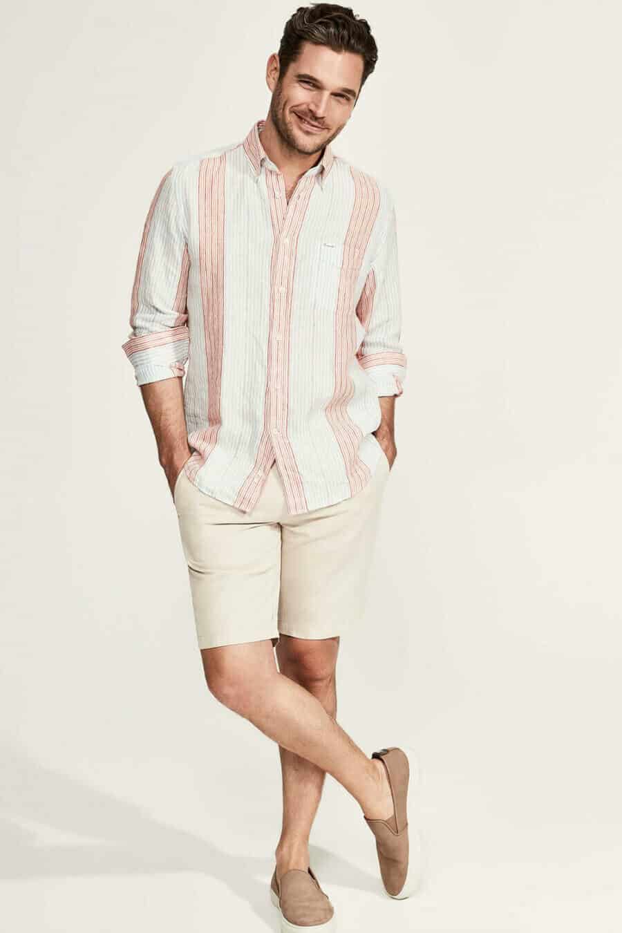 Men's summer shorts and striped shirt outfit