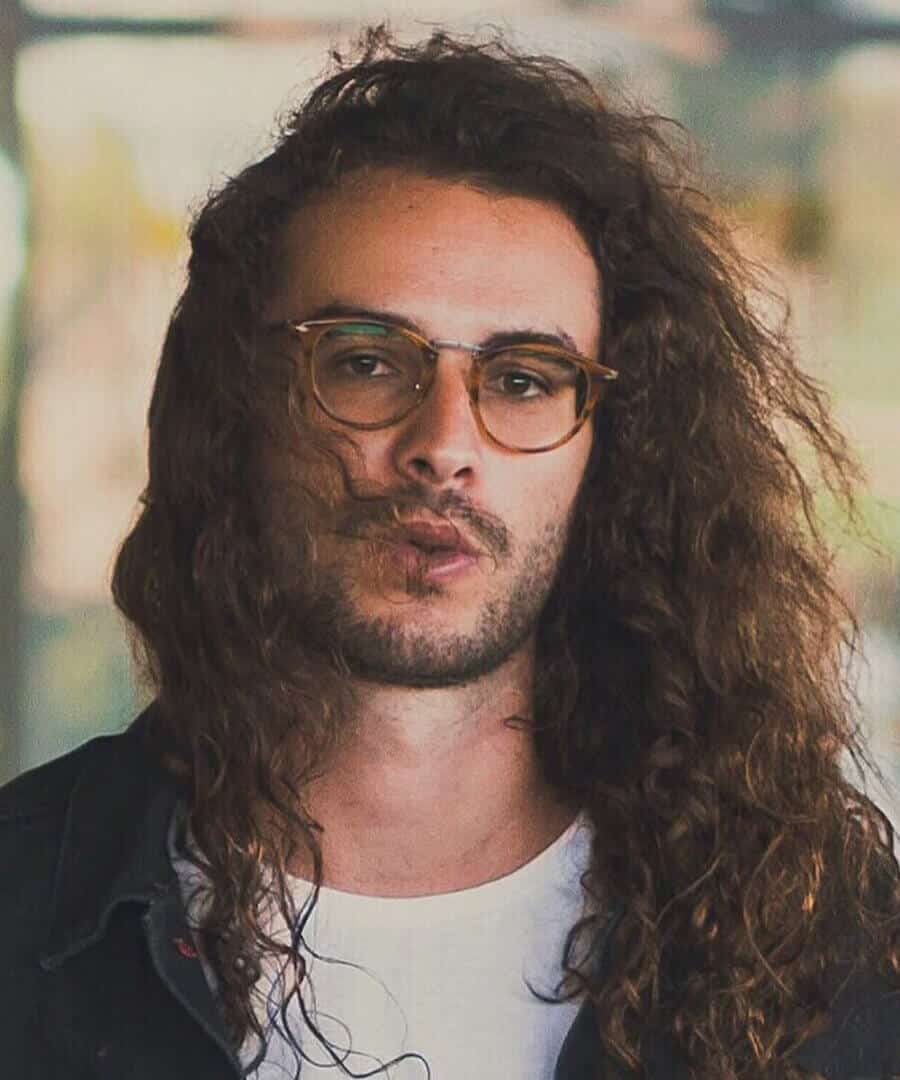 Long length, naturally curly hair for men