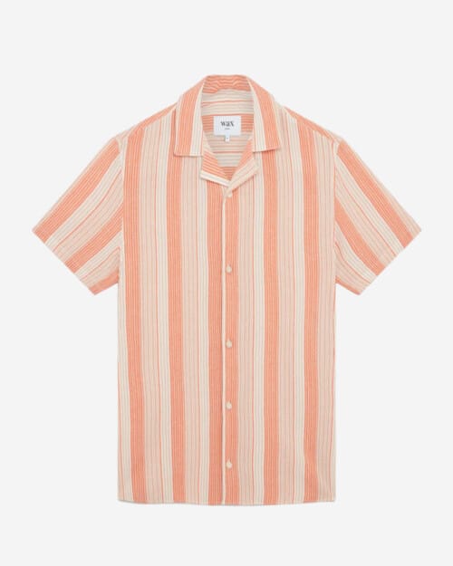 Wax London Didcot Shirt Orange Crinkle Stripe