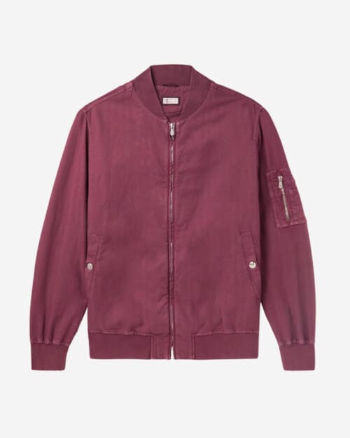 Brunello Cucinelli Garment-Dyed Herringbone Cotton-Blend Bomber Jacket