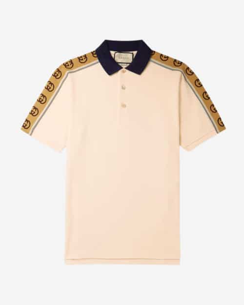 Gucci Logo-Jacquard Webbing-Trimmed Stretch-Cotton Piqué Polo Shirt