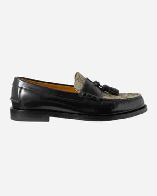 Gucci Kaveh Monogrammed Canvas and Leather Tasselled Loafers