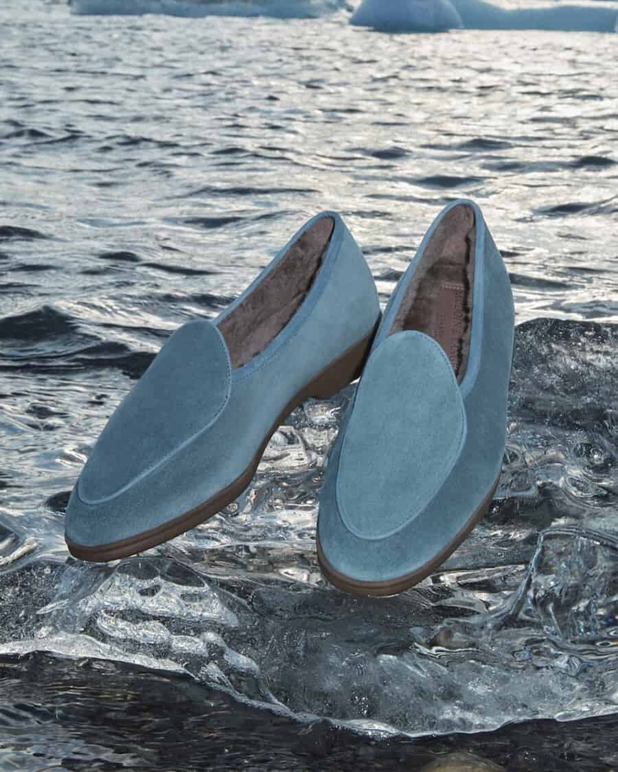 Men's luxury Baudoin & Lange light blue suede Belgian loafers