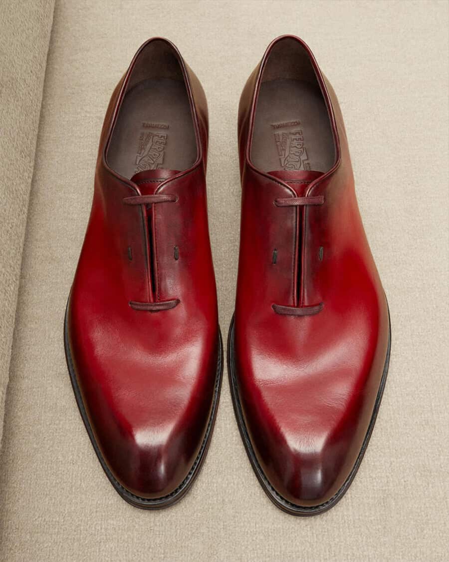 Men's luxury Salvatore Ferragamo wholecut Tramezza shoes in red leather