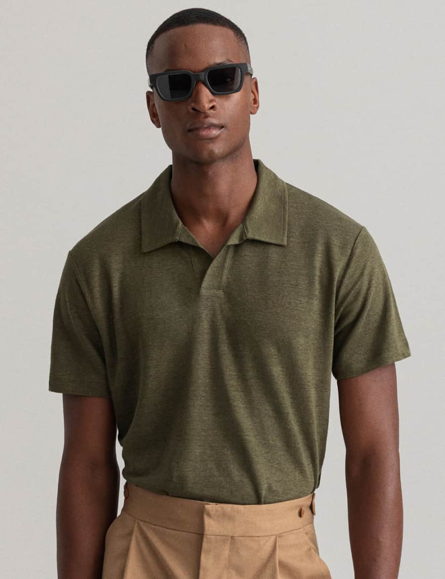 Men's 100% linen polo shirt