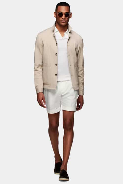 Men's Unstructured blazer with shorts and polo shirt outfit