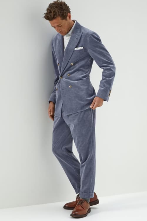Men's relaxed blue double breasted suit