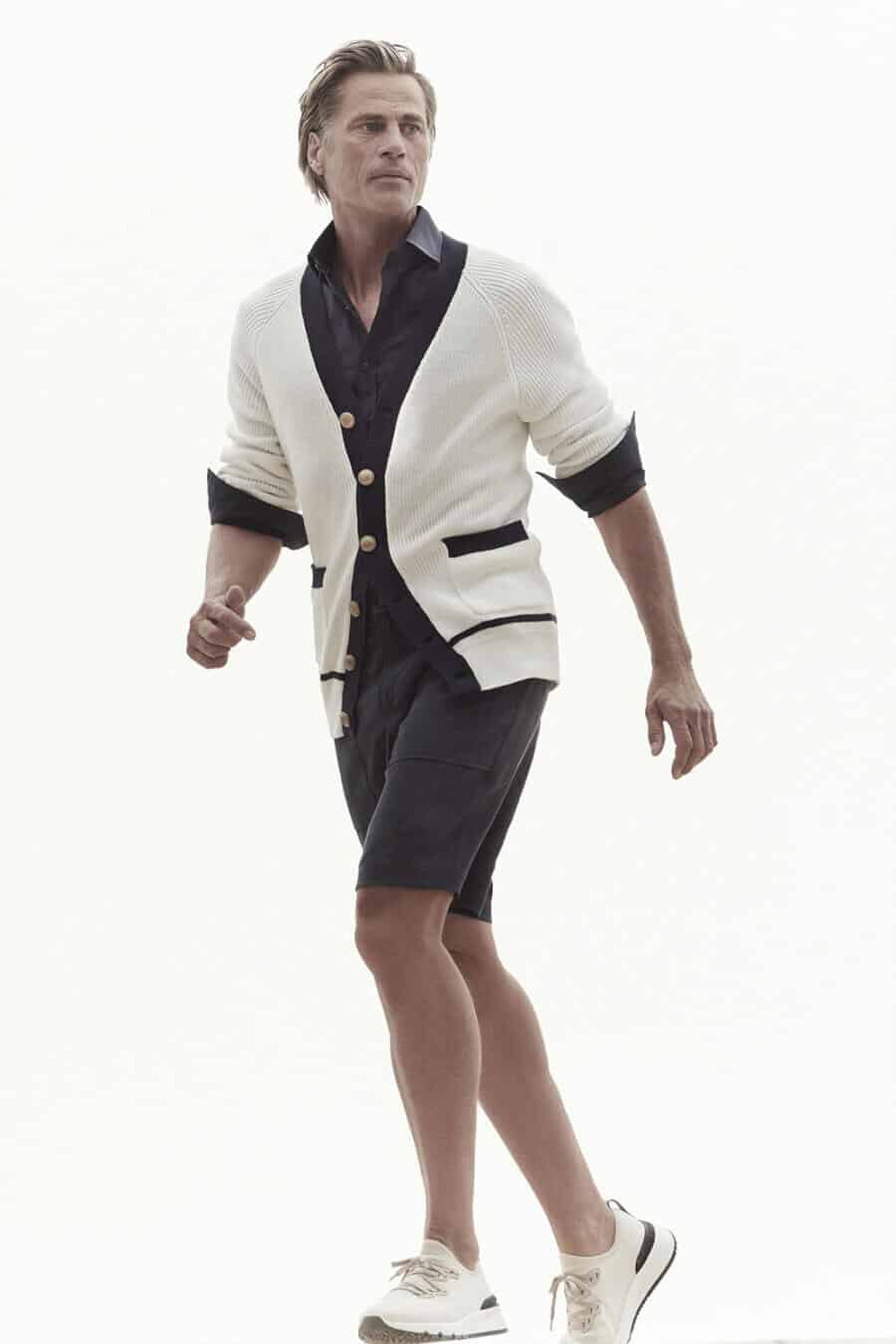 Men's jersey shorts, cardigan and knitted sneaker soutfit