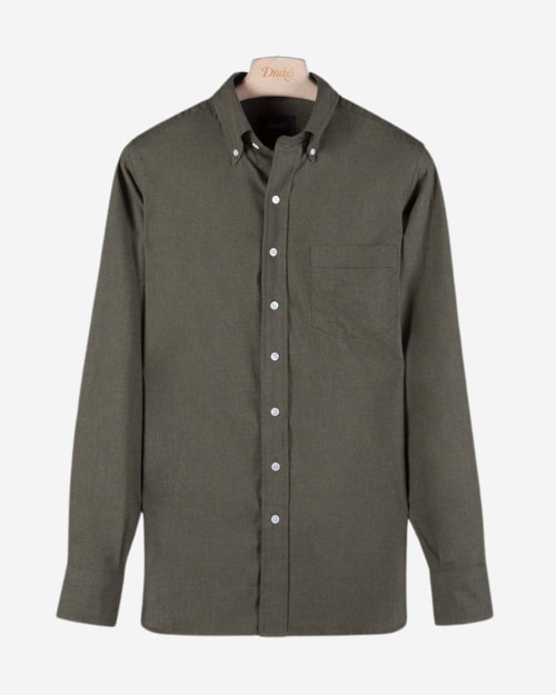 Drake’s Green Cotton Flannel Button-Down Shirt