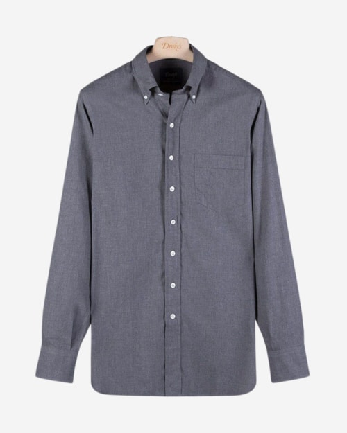 Drake’s Grey Cotton Flannel Button-Down Shirt