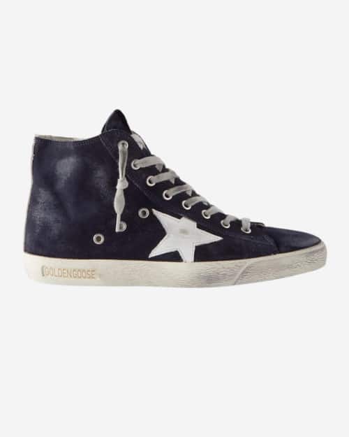 Golden Goose Francy Distressed Leather-Trimmed Suede High-Top Sneakers