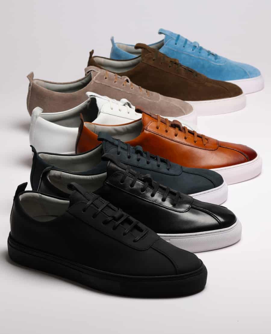 A selection of high-end, luxury sneakers in premium leather and suede