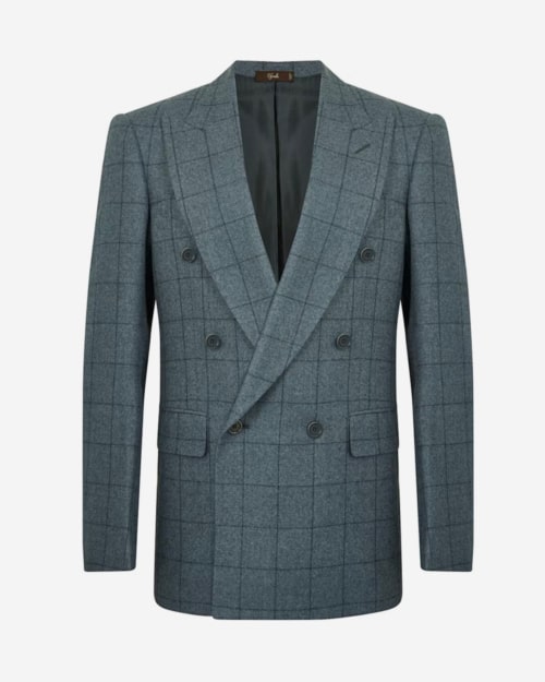 Cifonelli Grey Wool Windowpane Check Double-Breasted Suit