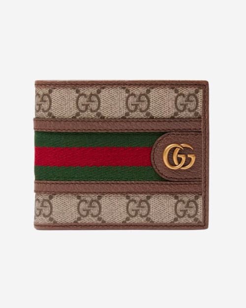 Gucci Ophidia Webbing-Trimmed Monogrammed Coated-Canvas and Leather Billfold Wallet