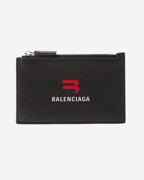 Balenciaga Cash Logo-Print Zipped Leather Cardholder