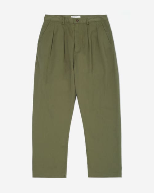 Universal Works Double Pleat Pant In Light Olive Twill