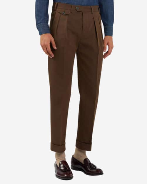 Lardini Brown And Beige Trousers In Stretchy Wool And Cotton