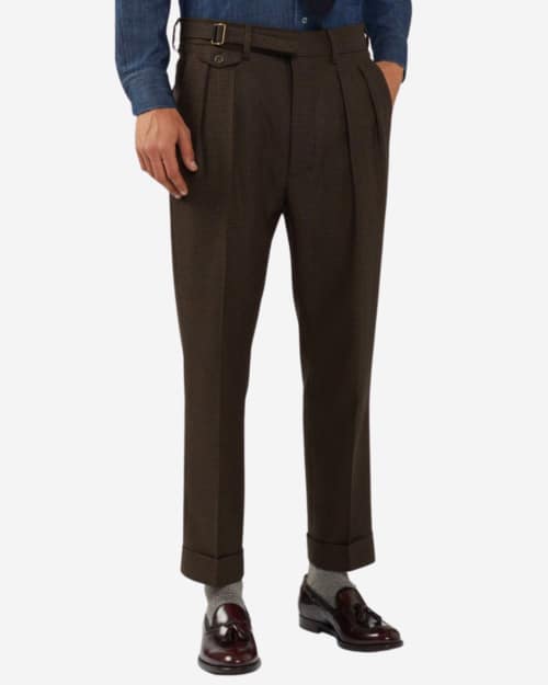 Lardini Double-Pleat Trousers In A Blue And Brown Micro Houndstooth Pattern