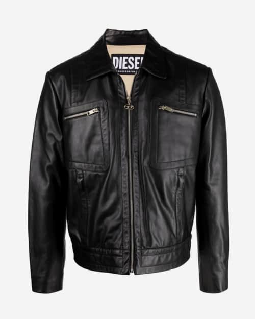 Diesel Multi-Pocket Zip-Up Leather Jacket
