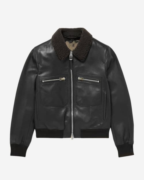 Tom Ford Slim-Fit Shearling-Trimmed Full-Grain Leather Flight Jacket