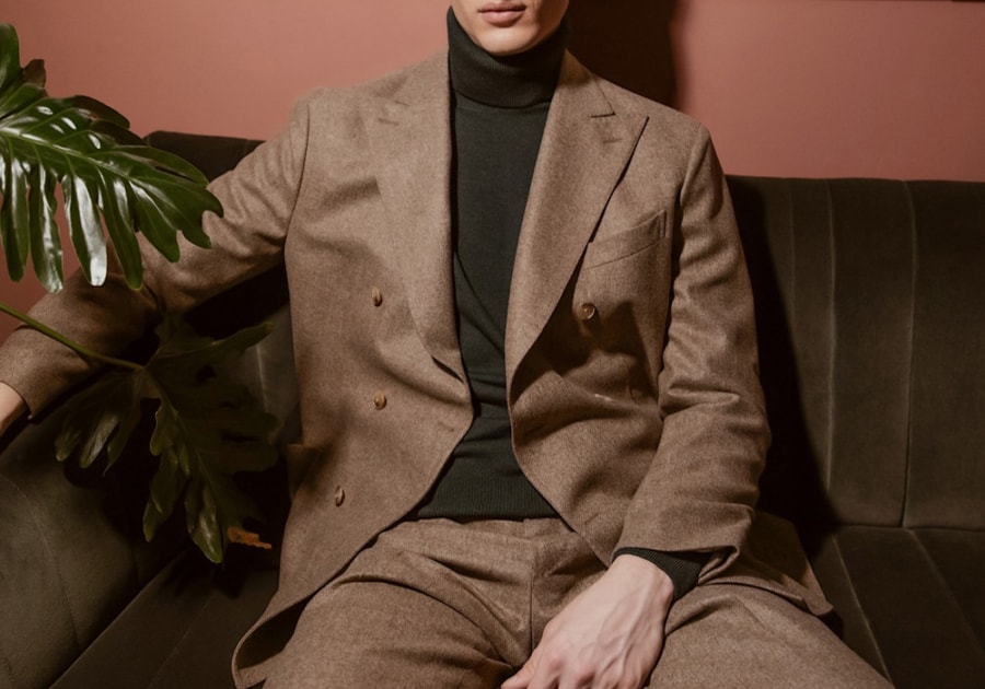 Quality brown peak lapel wool suit