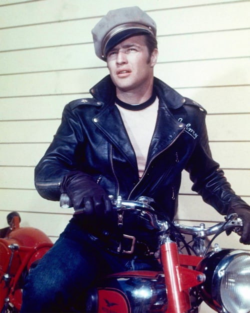 Marlon Brando wearing a leather perfecto in The Wild One (1953)