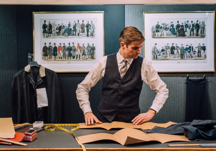 Huntsman master tailor creating a bespoke suit