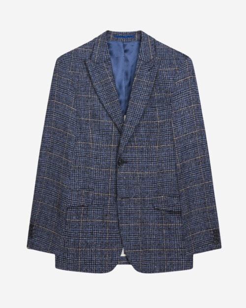 T.M.Lewin Rivington Wool Silk Slim Fit Blue Checked Jacket
