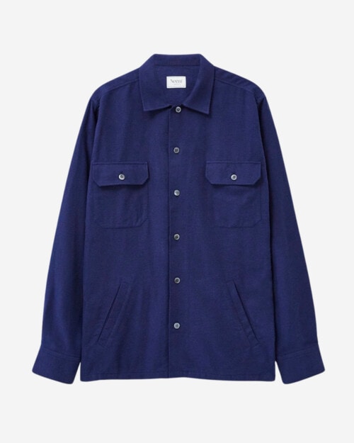 Neem London Recycled Blue Italian Flannel Piccadilly Overshirt