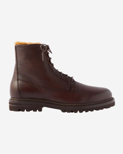Brunello Cucinelli Shearling-Lined Grained Leather Boots
